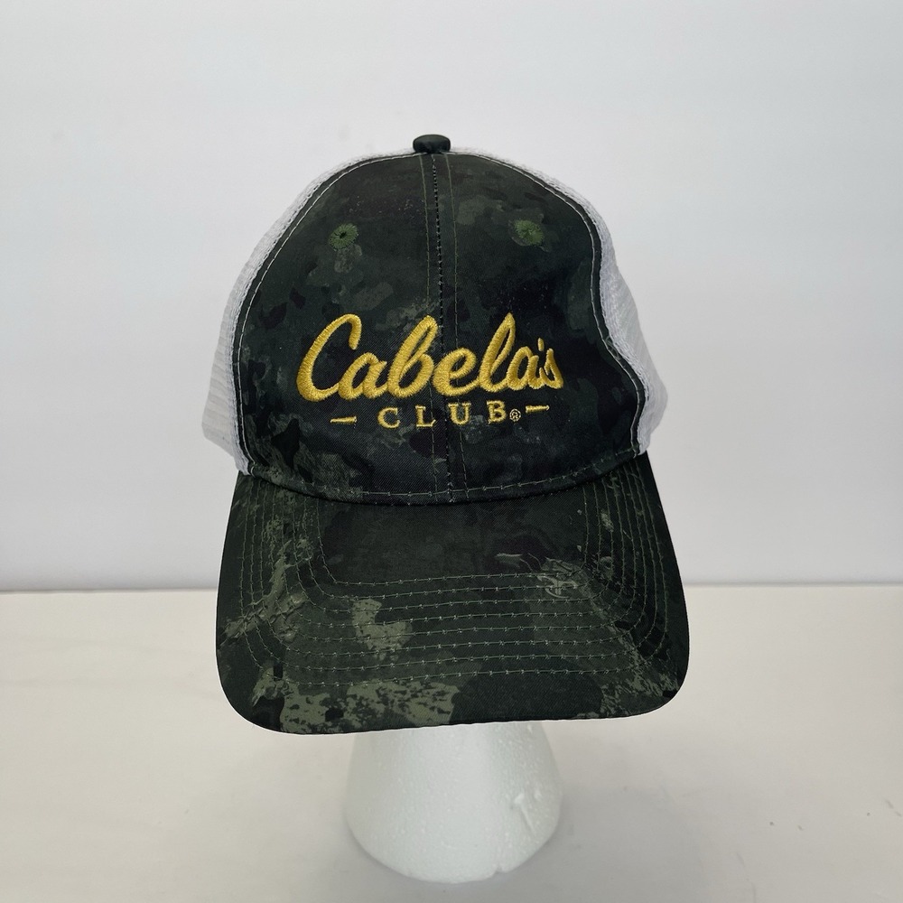 Cabela's Club Mesh Trucker‎ Cap Hat Green Camo Marble Adjustable Snapback